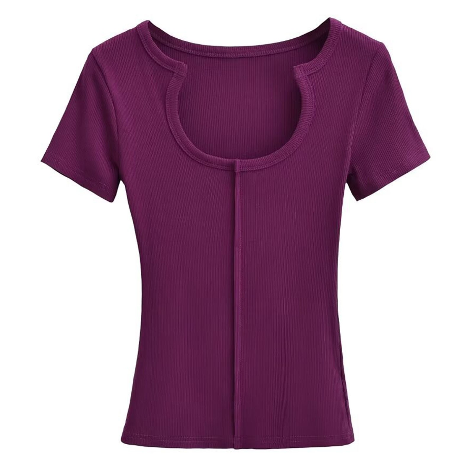 thumbnail image 4 of Blusa sexy de cuello en U y manga corta ajustada para mujer - Top elástico acanalado para salir por la noche o para el día a día, 4 of 4